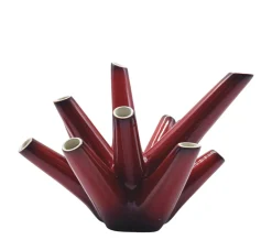 Rote Keramikvase mit mehreren Blumenmotiven von Vibi Torino, Italien, 1960er