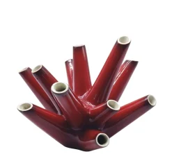 Rote Keramikvase mit mehreren Blumenmotiven von Vibi Torino, Italien, 1960er
