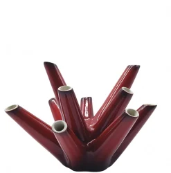 Rote Keramikvase mit mehreren Blumenmotiven von Vibi Torino, Italien, 1960er