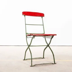 Roter Französischer Lamellen Outdoor Klappstuhl, 1950er, 4er Set