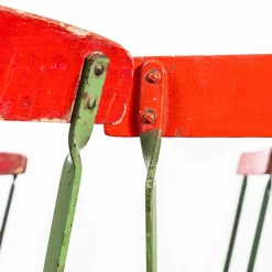 Roter Französischer Lamellen Outdoor Klappstuhl, 1950er, 4er Set