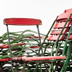 Roter Französischer Lamellen Outdoor Klappstuhl, 1950er, 4er Set