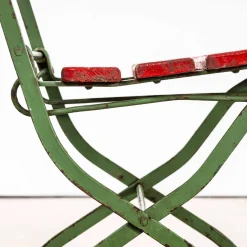 Roter Französischer Lamellen Outdoor Klappstuhl, 1950er, 4er Set