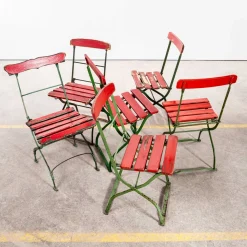 Roter Französischer Lamellen Outdoor Klappstuhl, 1950er, 4er Set