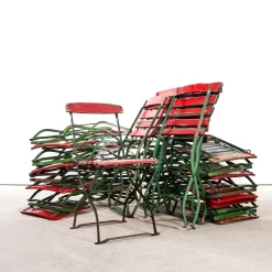 Roter Französischer Lamellen Outdoor Klappstuhl, 1950er, 4er Set