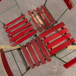 Roter Französischer Lamellen Outdoor Klappstuhl, 1950er, 4er Set