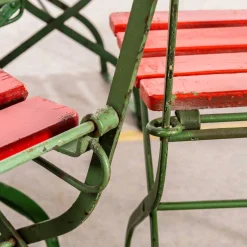 Roter Französischer Lamellen Outdoor Klappstuhl, 1950er, 4er Set