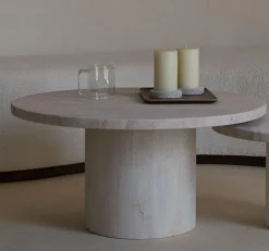 Round Top 100 Dekorativer Beige Couchtisch aus Travertin von Beije Avenue