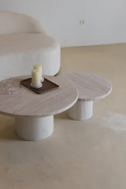 Round Top 100 Dekorativer Beige Couchtisch aus Travertin von Beije Avenue