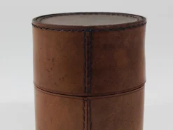 Runde Aufbewahrungsbox aus Leder mit Deckel, Carl Auböck zugeschrieben, Wien, Österreich, 1950er
