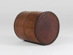 Runde Aufbewahrungsbox aus Leder mit Deckel, Carl Auböck zugeschrieben, Wien, Österreich, 1950er