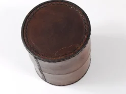 Runde Aufbewahrungsbox aus Leder mit Deckel, Carl Auböck zugeschrieben, Wien, Österreich, 1950er