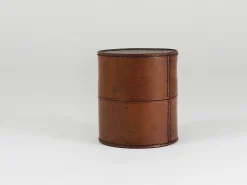 Runde Aufbewahrungsbox aus Leder mit Deckel, Carl Auböck zugeschrieben, Wien, Österreich, 1950er