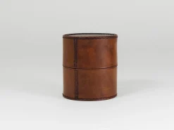 Runde Aufbewahrungsbox aus Leder mit Deckel, Carl Auböck zugeschrieben, Wien, Österreich, 1950er