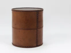 Runde Aufbewahrungsbox aus Leder mit Deckel, Carl Auböck zugeschrieben, Wien, Österreich, 1950er