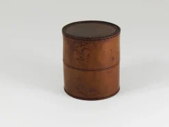 Runde Aufbewahrungsbox aus Leder mit Deckel, Carl Auböck zugeschrieben, Wien, Österreich, 1950er
