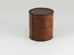 Runde Aufbewahrungsbox aus Leder mit Deckel, Carl Auböck zugeschrieben, Wien, Österreich, 1950er