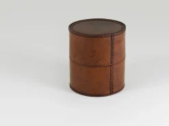Runde Aufbewahrungsbox aus Leder mit Deckel, Carl Auböck zugeschrieben, Wien, Österreich, 1950er