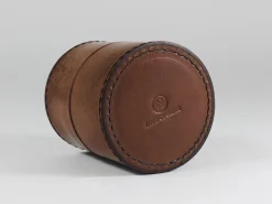 Runde Aufbewahrungsbox aus Leder mit Deckel, Carl Auböck zugeschrieben, Wien, Österreich, 1950er