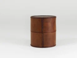 Runde Aufbewahrungsbox aus Leder mit Deckel, Carl Auböck zugeschrieben, Wien, Österreich, 1950er