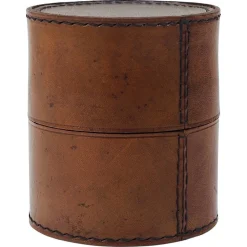 Runde Aufbewahrungsbox aus Leder mit Deckel, Carl Auböck zugeschrieben, Wien, Österreich, 1950er