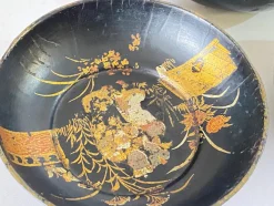 Runde japanische handbemalte Pappmaché Schalen, 1910er, 3er Set
