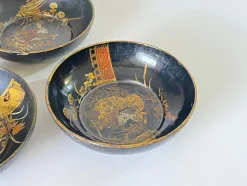 Runde japanische handbemalte Pappmaché Schalen, 1910er, 3er Set