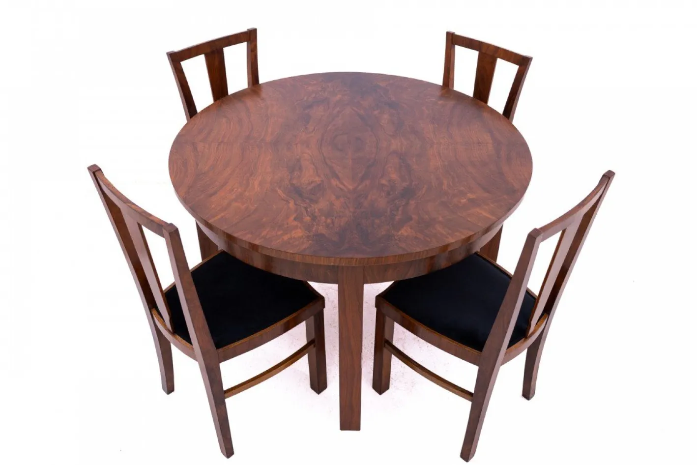 Runder Art Deco Tisch mit Vier Stühlen, 1940er