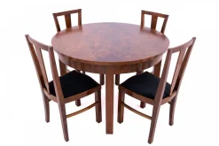 Runder Art Deco Tisch mit Vier Stühlen, 1940er