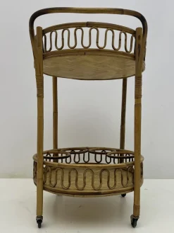 Runder Böhmischer Servierwagen aus Bambus & Korbgeflecht, Franco Albini zugeschrieben, 1960er
