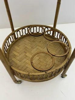 Runder Böhmischer Servierwagen aus Bambus & Korbgeflecht, Franco Albini zugeschrieben, 1960er