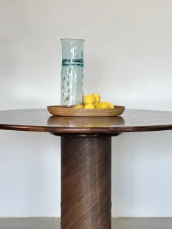 Runder Esstisch aus Korbgeflecht & Holz, 1970er