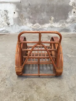 Runder französischer Sessel aus Bambus & Rattan in Brezel-Optik, 1950er