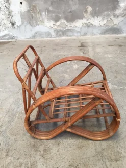 Runder französischer Sessel aus Bambus & Rattan in Brezel-Optik, 1950er