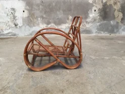 Runder französischer Sessel aus Bambus & Rattan in Brezel-Optik, 1950er