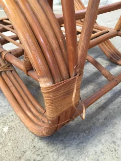 Runder französischer Sessel aus Bambus & Rattan in Brezel-Optik, 1950er