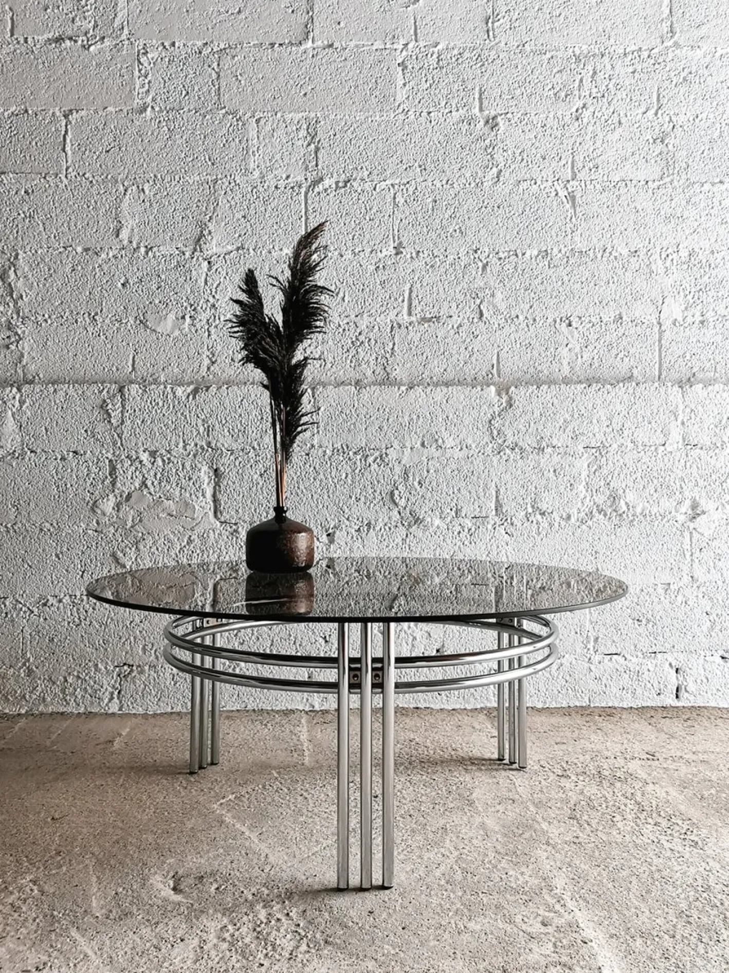 Runder Vintage Space Age Couchtisch aus Chrom & Glas, 1970er