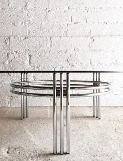 Runder Vintage Space Age Couchtisch aus Chrom & Glas, 1970er