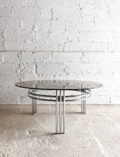 Runder Vintage Space Age Couchtisch aus Chrom & Glas, 1970er