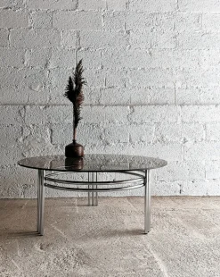 Runder Vintage Space Age Couchtisch aus Chrom & Glas, 1970er