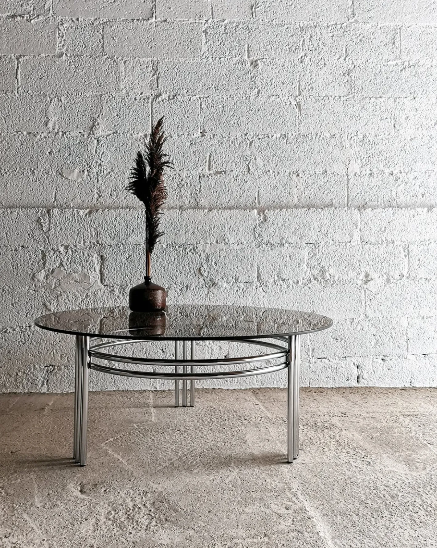 Runder Vintage Space Age Couchtisch aus Chrom & Glas, 1970er