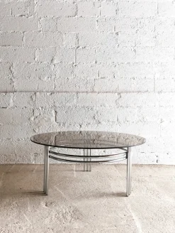Runder Vintage Space Age Couchtisch aus Chrom & Glas, 1970er