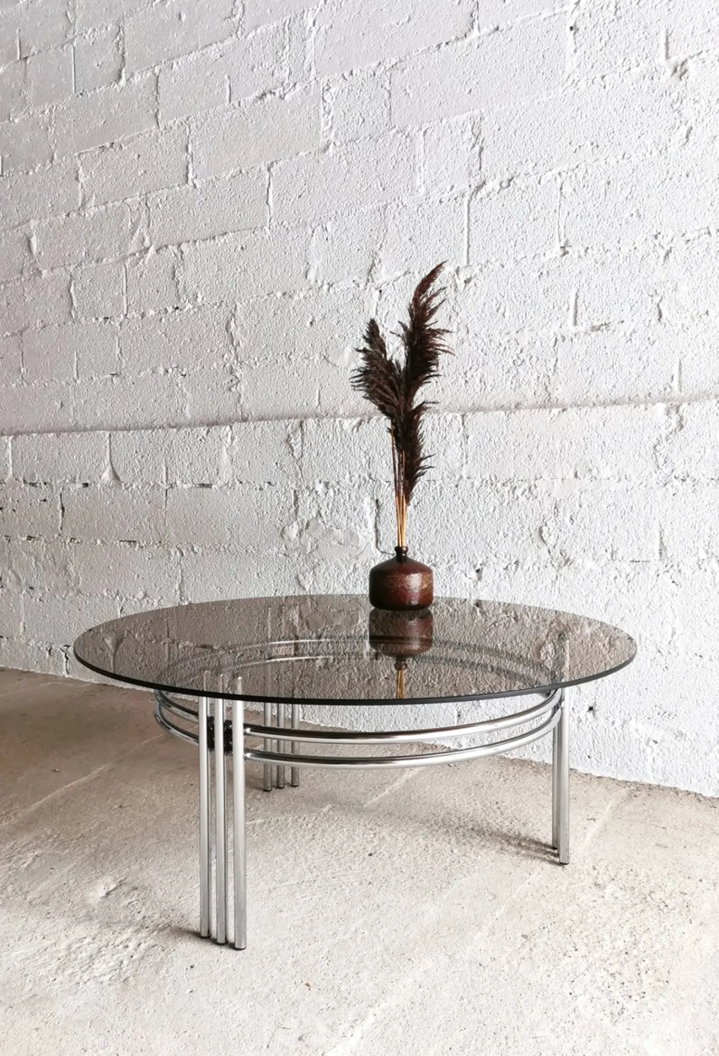 Runder Vintage Space Age Couchtisch aus Chrom & Glas, 1970er