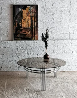 Runder Vintage Space Age Couchtisch aus Chrom & Glas, 1970er