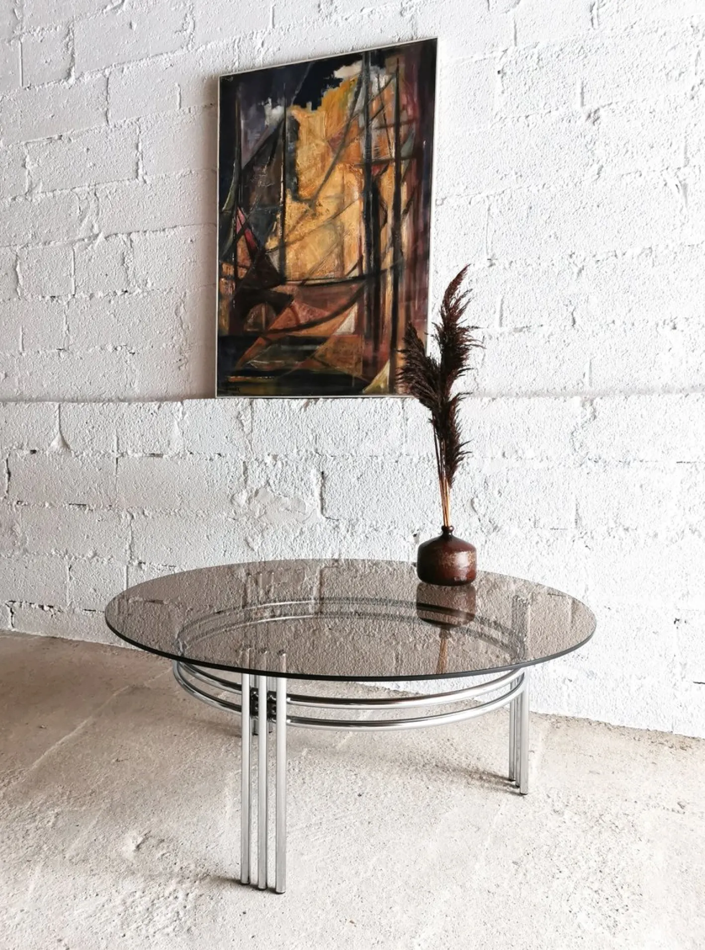 Runder Vintage Space Age Couchtisch aus Chrom & Glas, 1970er