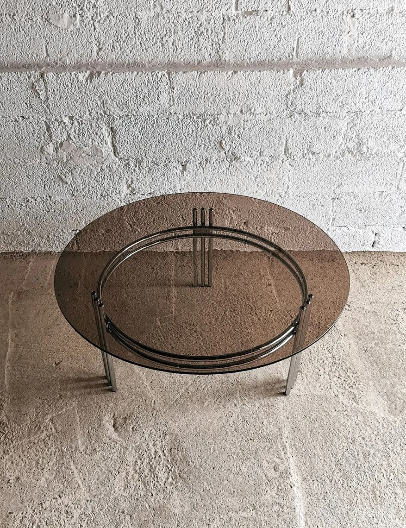 Runder Vintage Space Age Couchtisch aus Chrom & Glas, 1970er