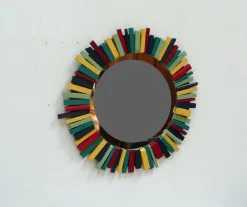 Runder Wandspiegel mit Bunter Holzrahmen, 1960er