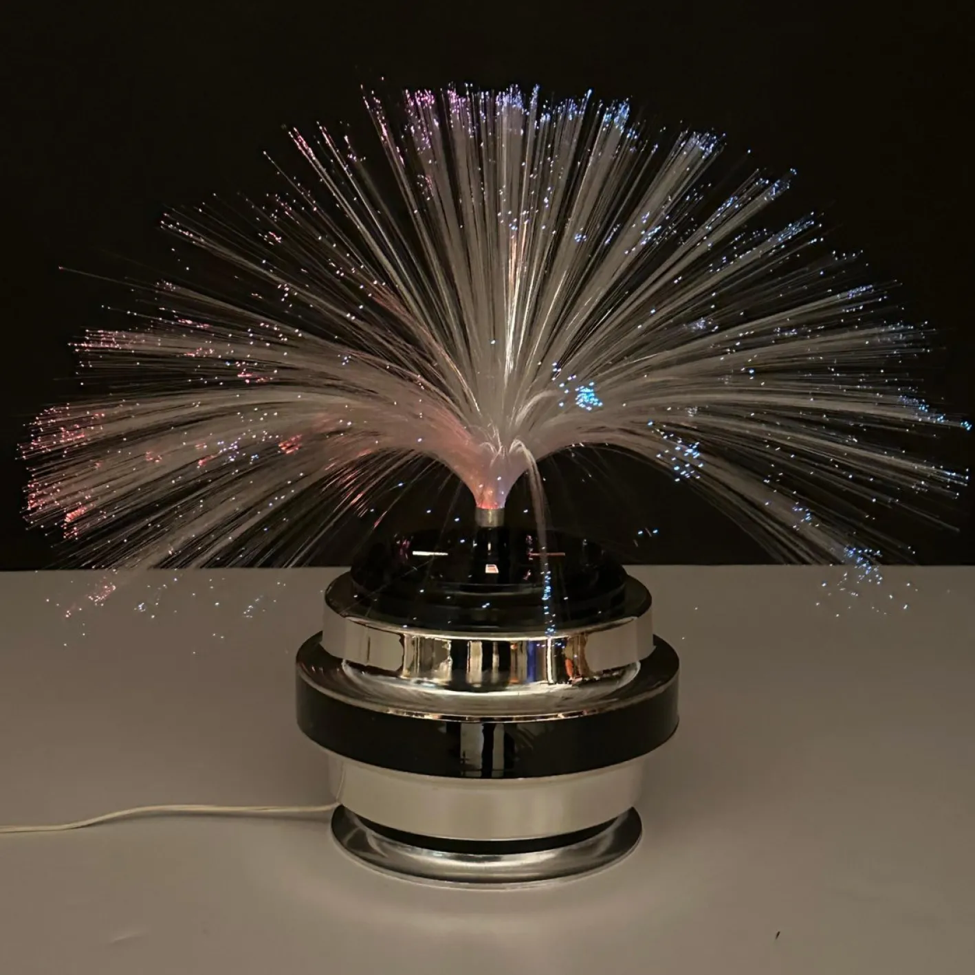 Runde Tischlampe aus Glasfaser & Chrom von Cima International, Italien, 1970er