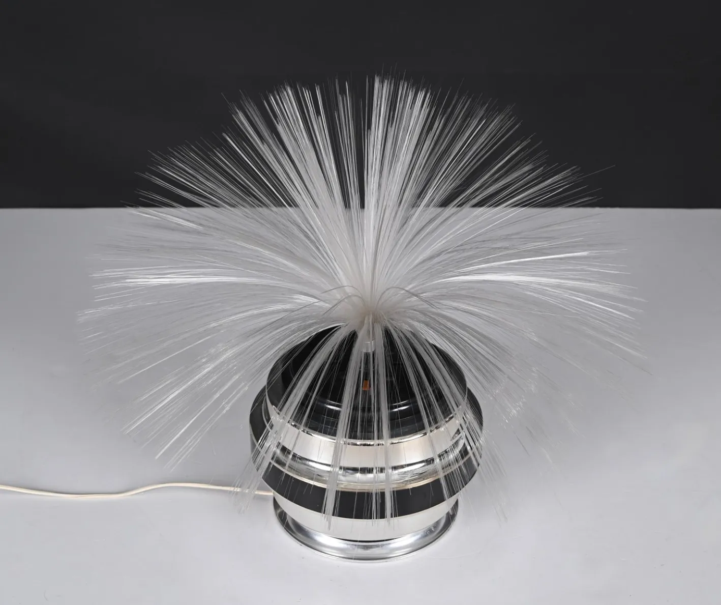 Runde Tischlampe aus Glasfaser & Chrom von Cima International, Italien, 1970er