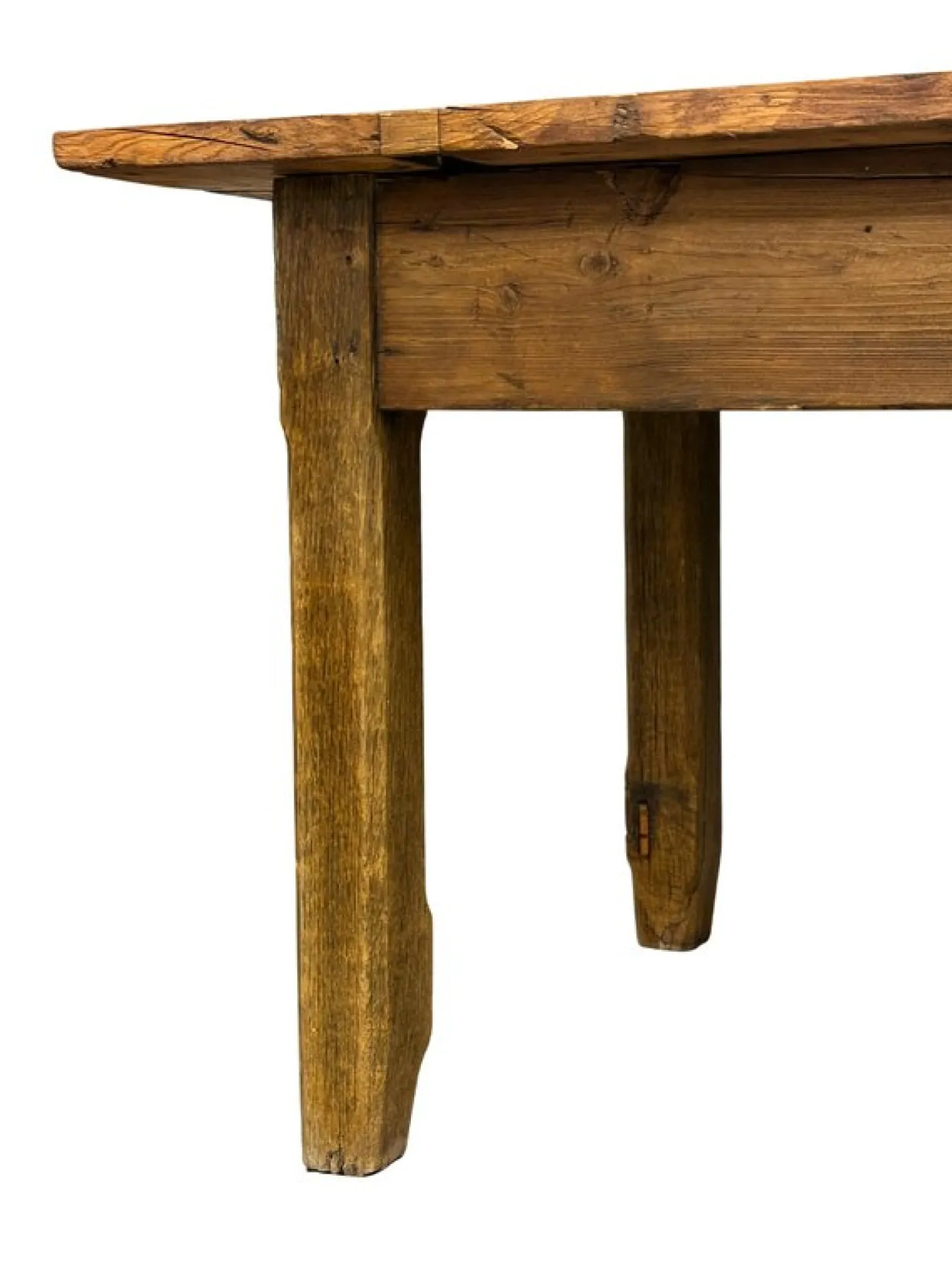 Rustikaler Tisch aus Tannenholz & Kastanienholz mit Schublade, 19. Jh